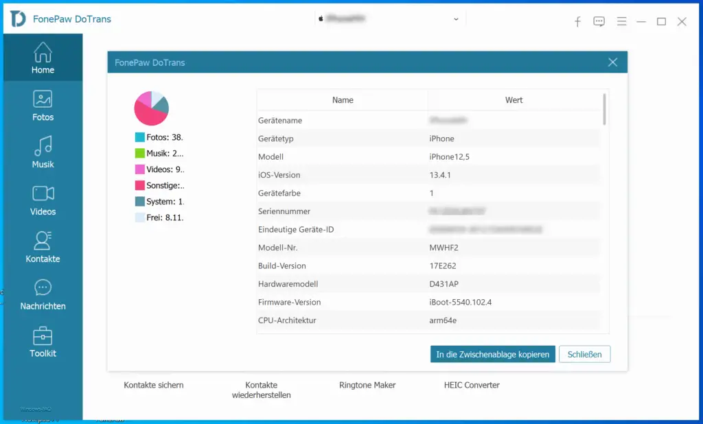 FonePaw DoTrans cell phone information