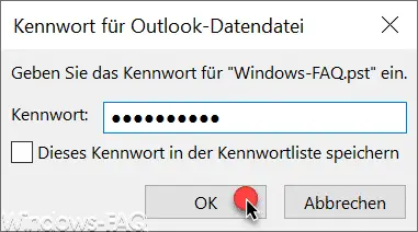 Password for Outlook data file