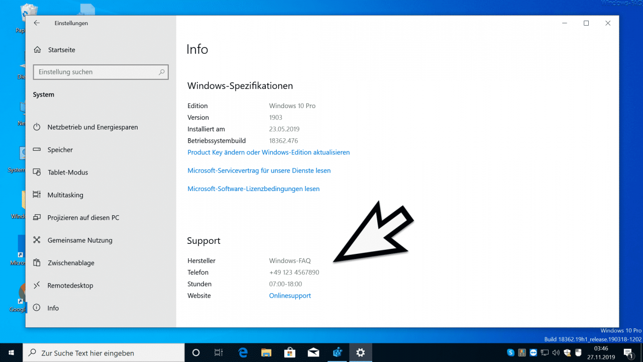 Support information Windows 10