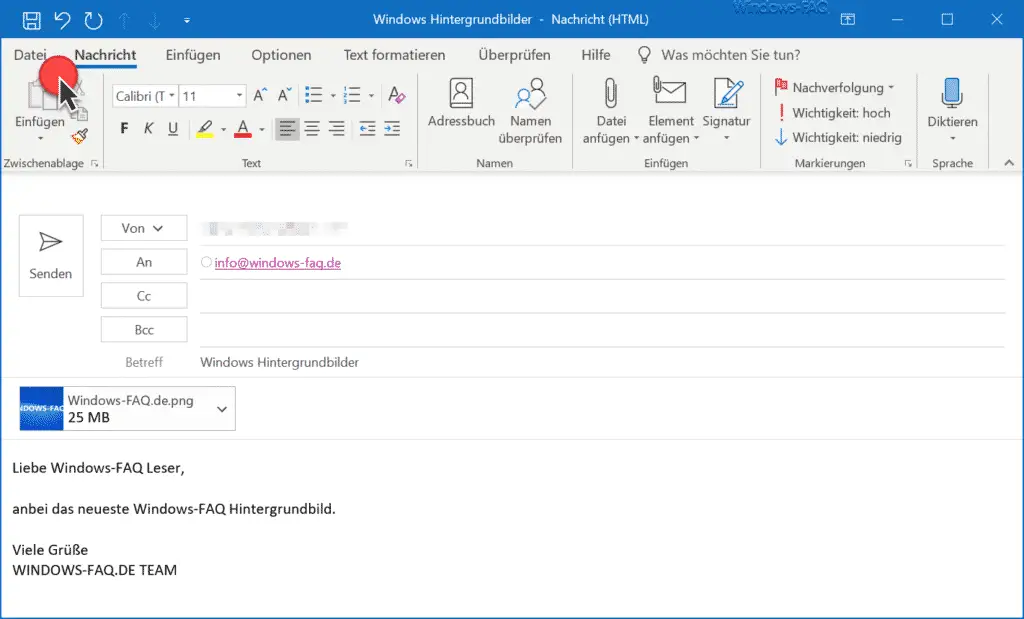 Send and reduce large images with Outlook
