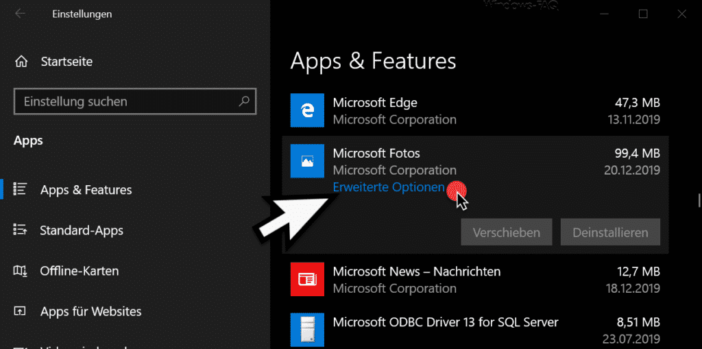 Microsoft Photos app advanced options