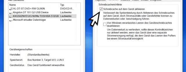 Activate write cache on the device