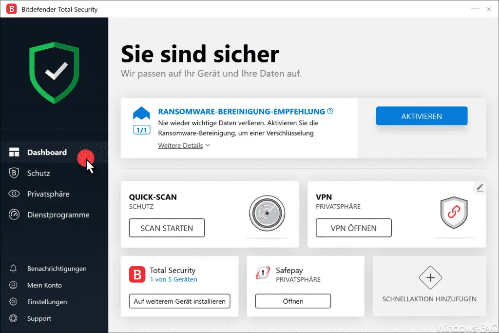 BitDefender dashboard