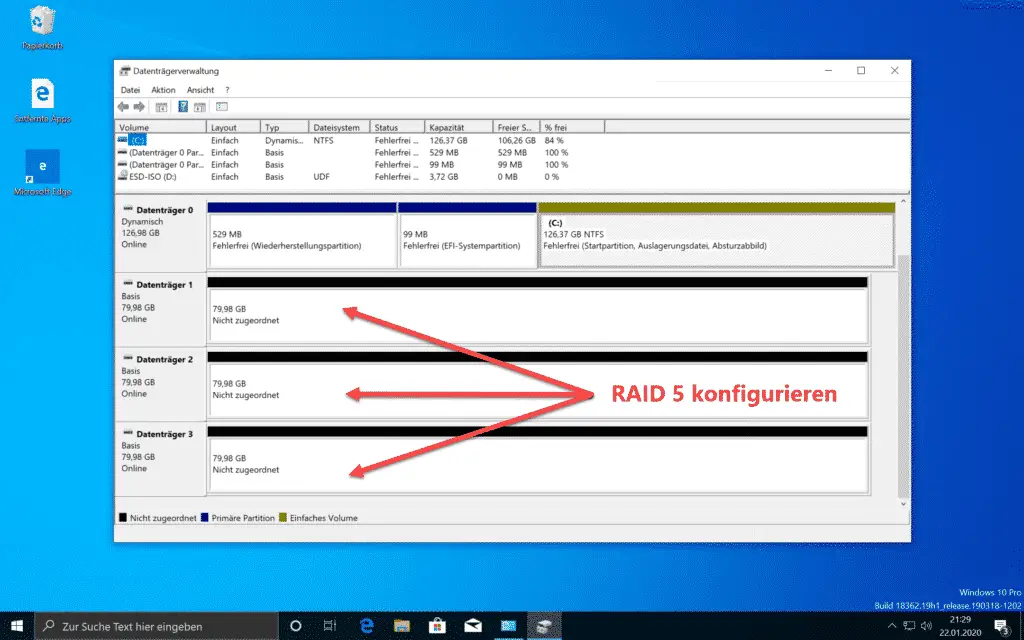 Diskmgmt.msc 3 hard drives for RAID 5 configuration