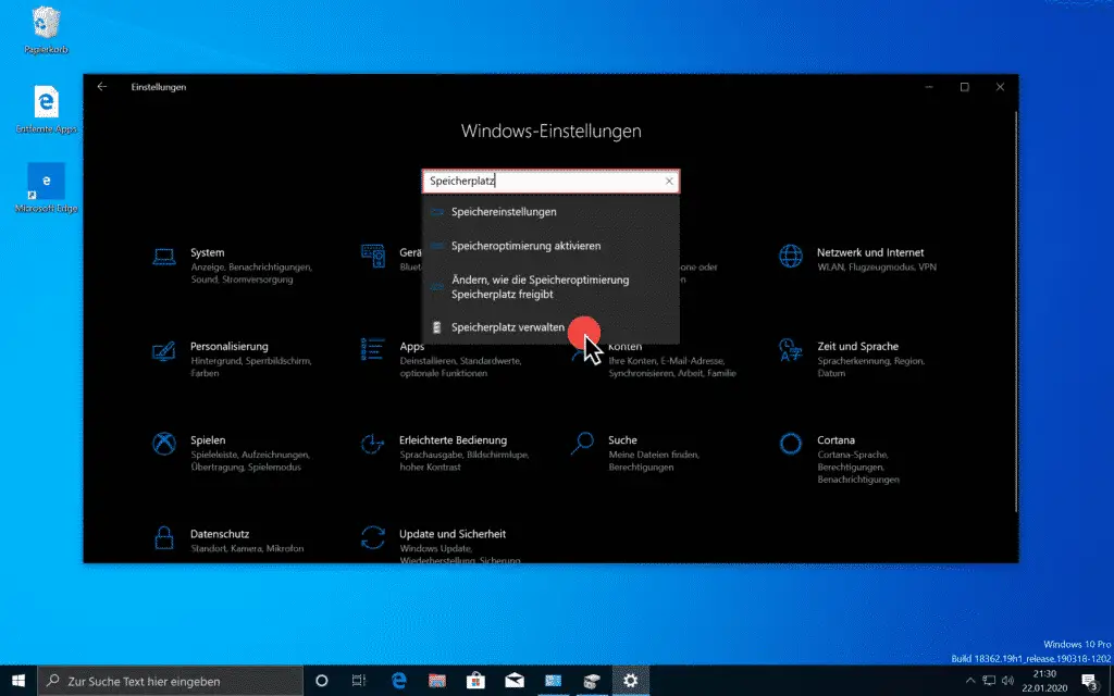 Manage storage space in Windows 10 settings