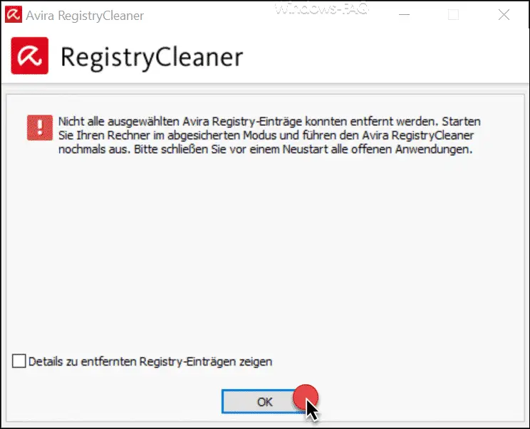 RegistryCleaner details - restart in safe mode