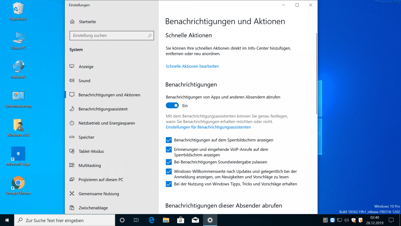 Notifications and actions Windows 10