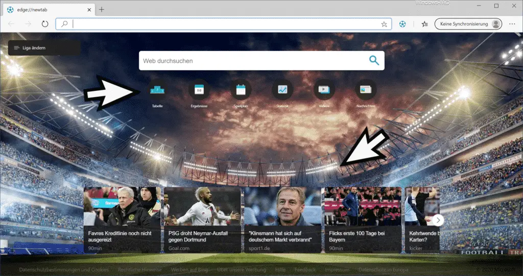 World football tab in the Edge Chromium