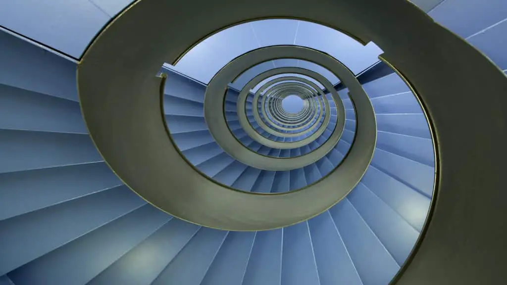 Spiral staircase with endless blue facets