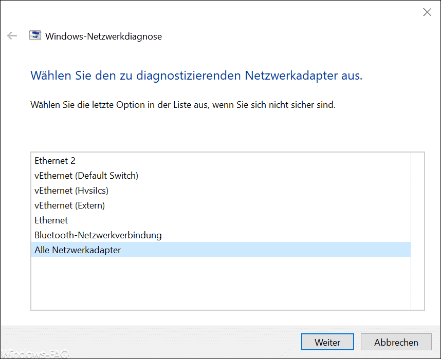 Network adapters to be diagnosed - network diagnosis