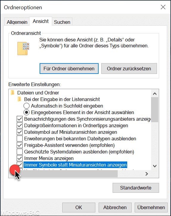 Always show icons instead of thumbnails - Windows Explorer option