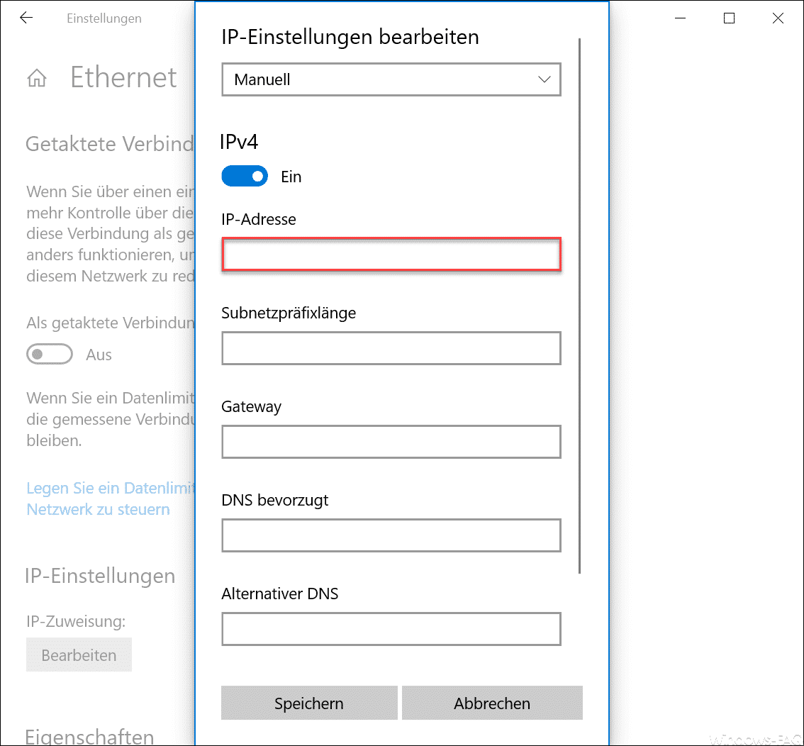 Enter the IP address, subnet, GW and DNS