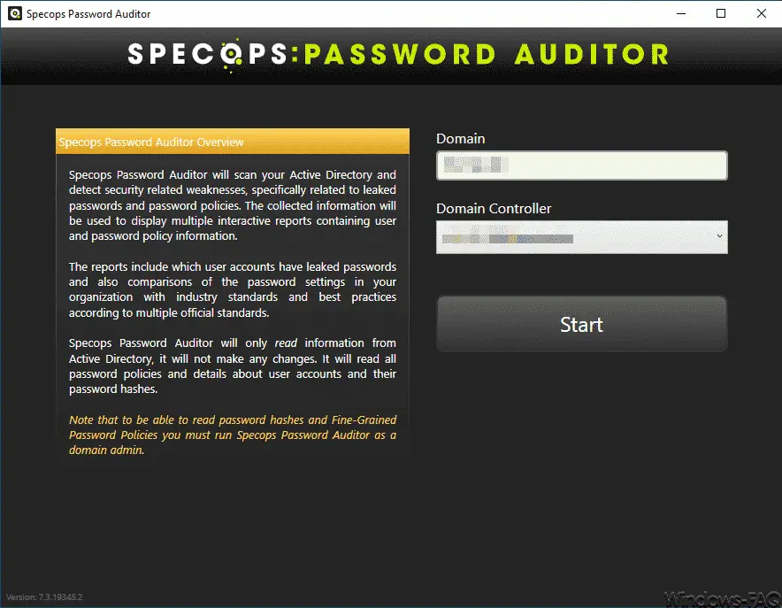 Specops Password Auditor launch