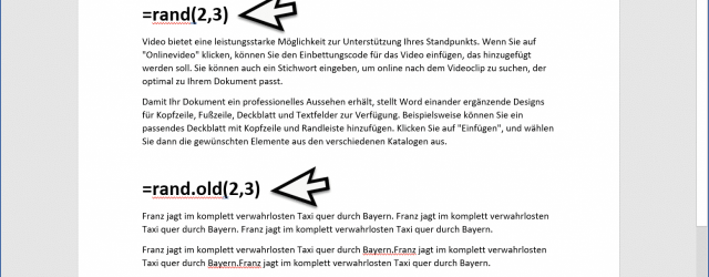 Create blind text, random text, filler text in Word (rand, rand.old, lorem ipsum)