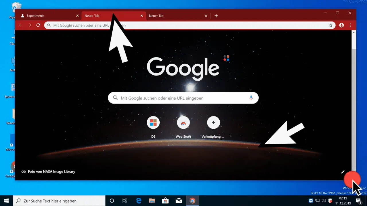 Chrome colored tabs and background image