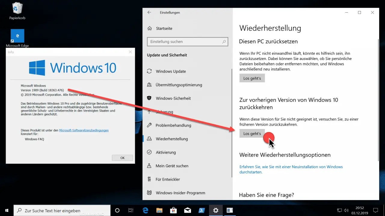 Revert to the previous version of Windows 10