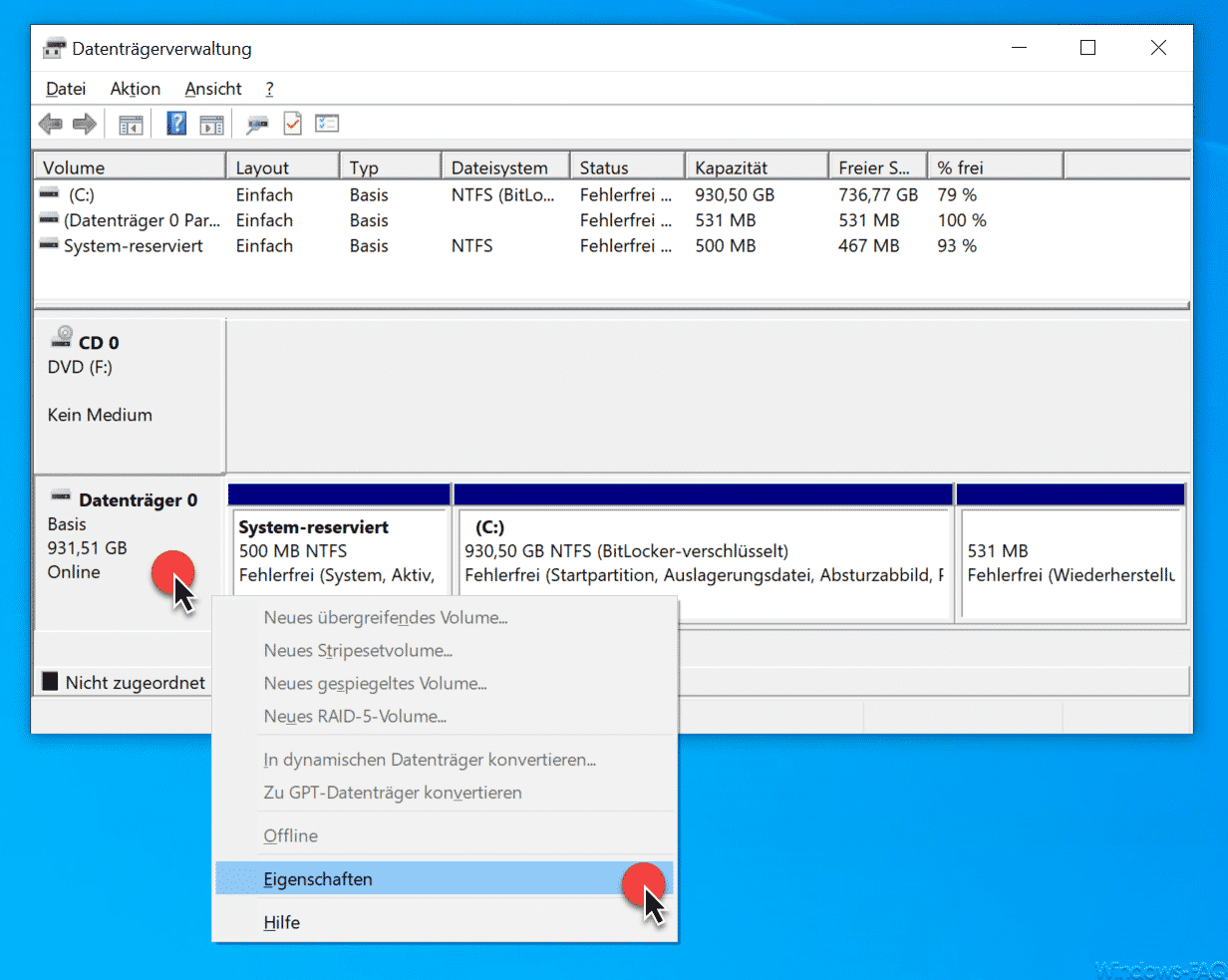 Disk management properties