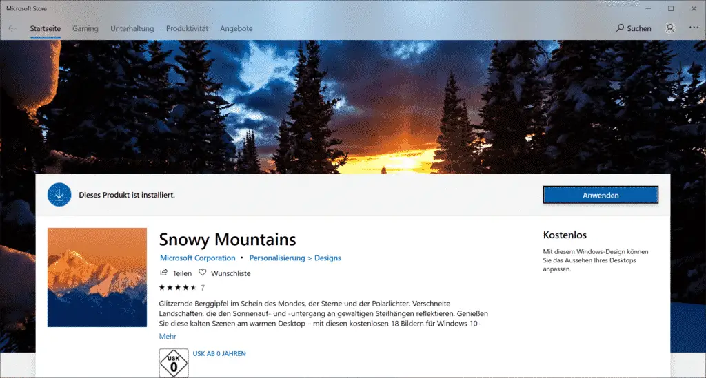 Snowy Mountains theme for Windows 10