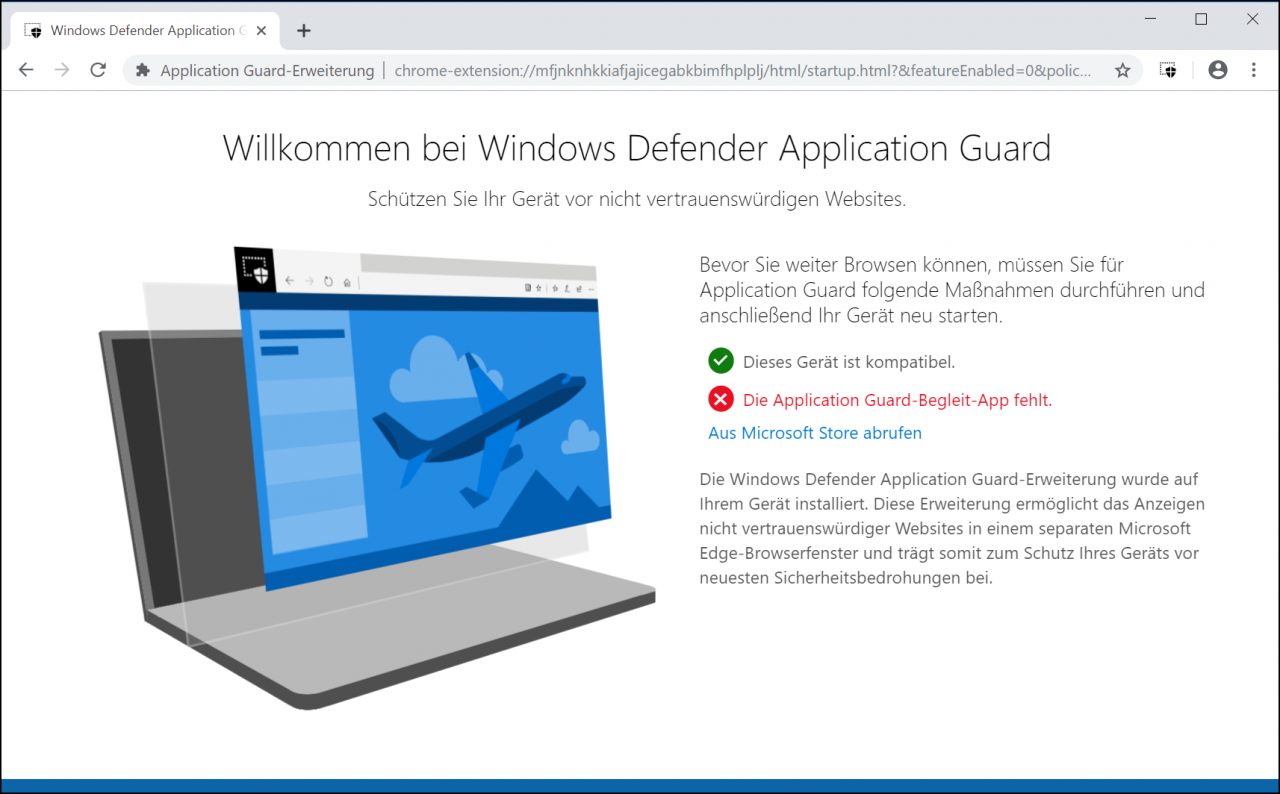 Welcome to Windows Defender Application Guard - companion app is missing