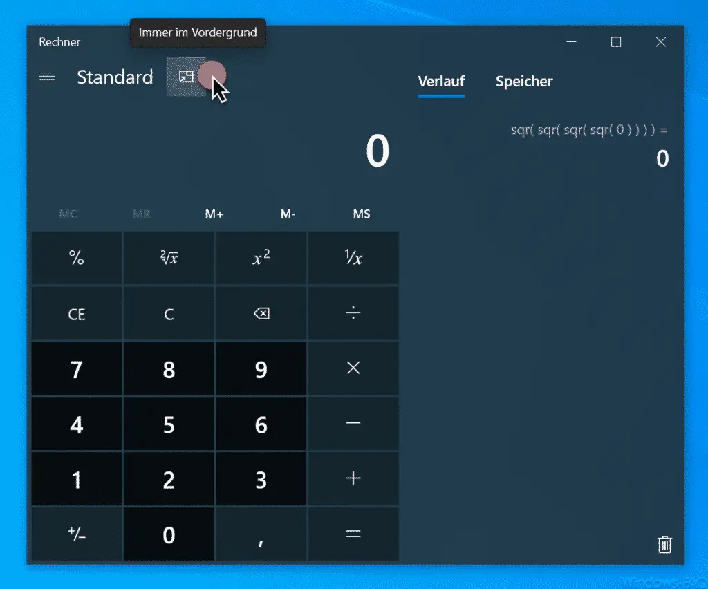 Windows 10 calculator always in the foreground