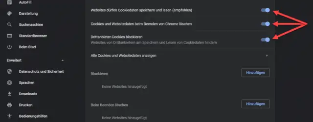 Disable cookies in the Chrome browser