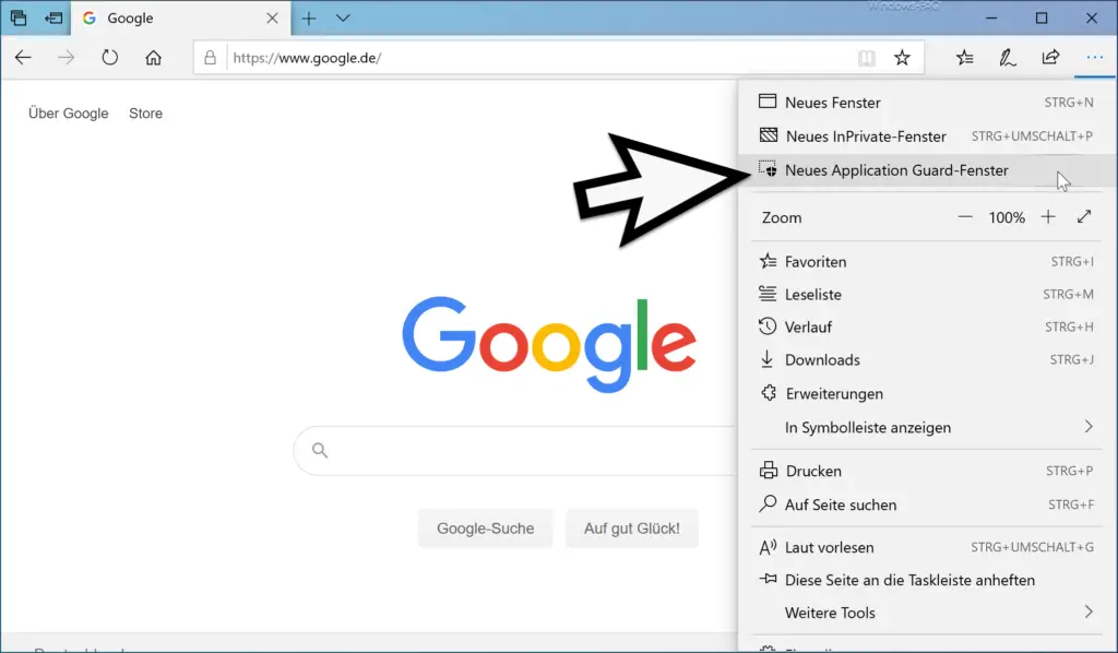 New Application Guard window in the Edge Browser
