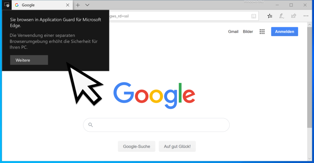 You are browsing in Application Guard for Microsoft Edge