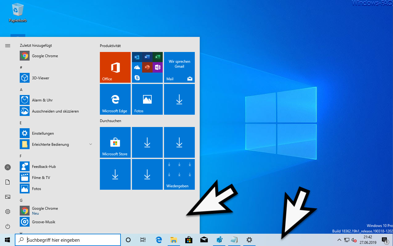 Bright Windows 10 start menu and bright Windows 10 taskbar