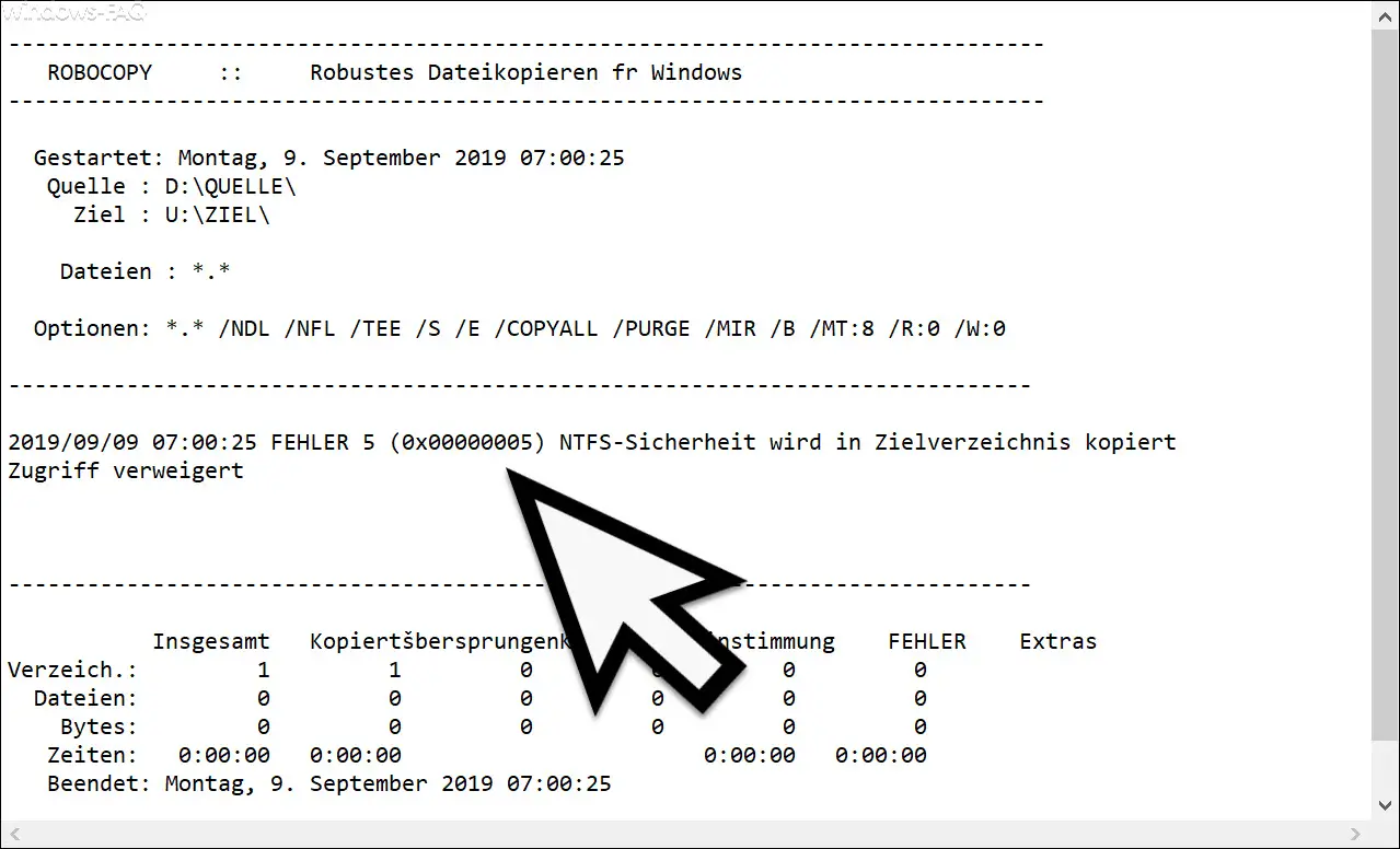 Error 5 (0x00000005) NTFS security is copied to the target directory - access is denied