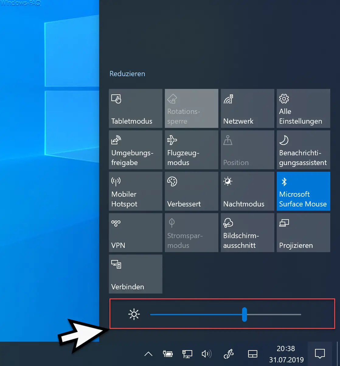 Brightness Windows 10 notification window