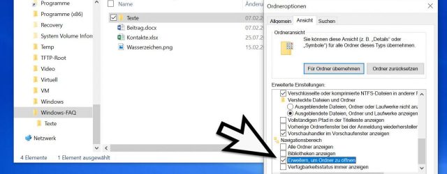 Expand to open folder Windows Explorer