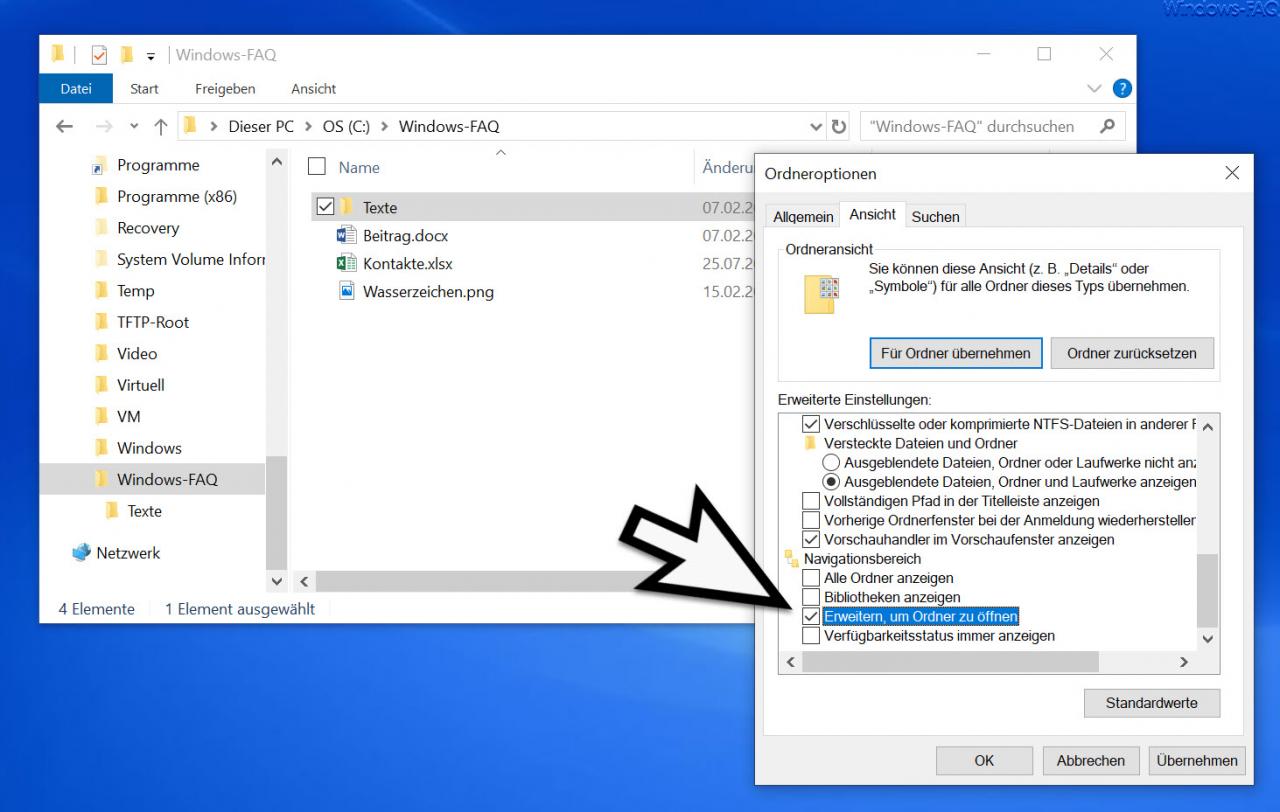 Expand to open folder Windows Explorer