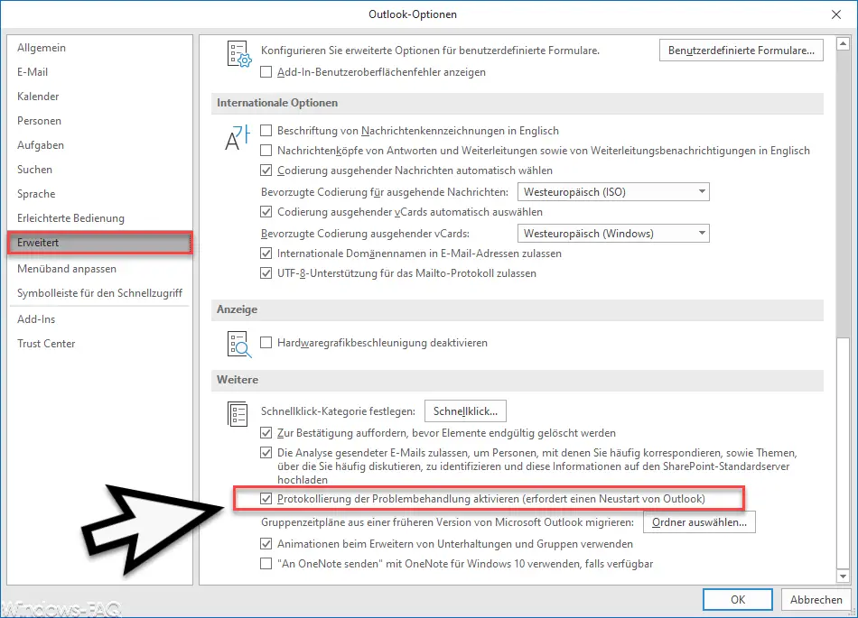 Activate Outlook logging in Outlook