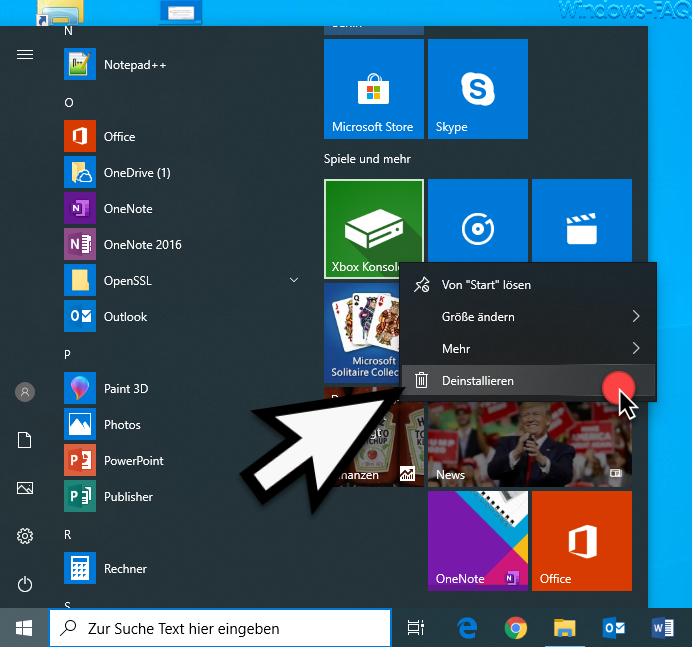 Delete apps directly in the Windows 10 start menu
