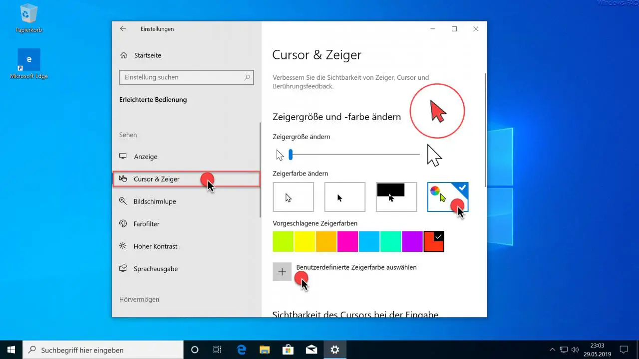 Colored mouse pointer Windows 10