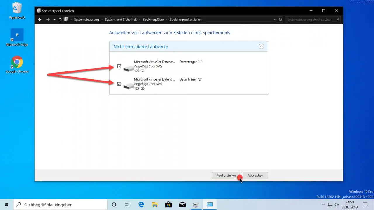 Select drives to create a storage pool