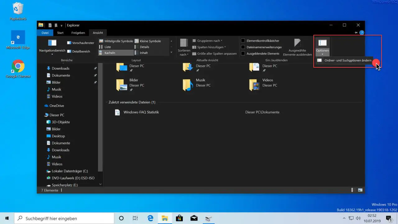 Change Windows Explorer folder and search options