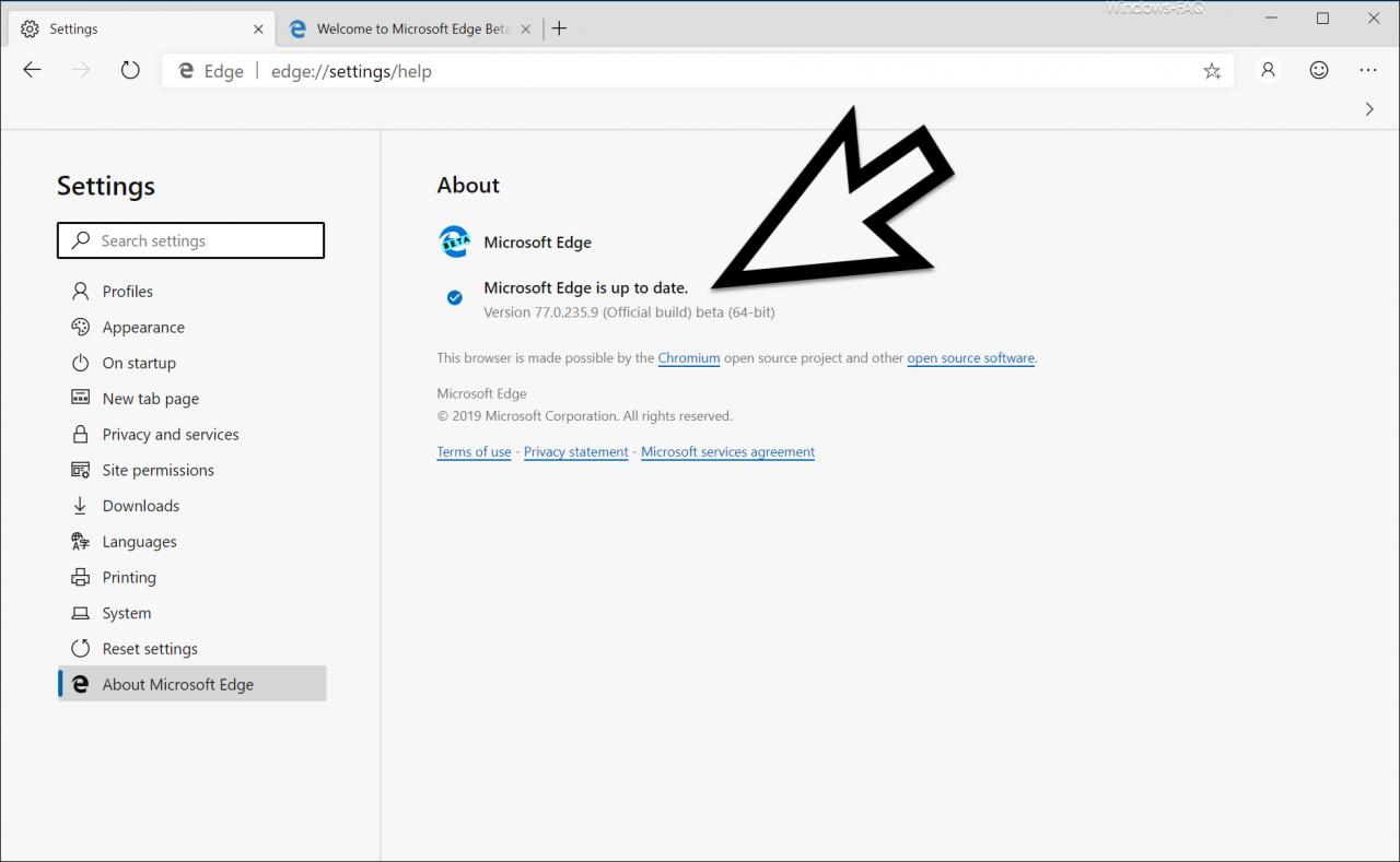 Microsoft Edge Chromium Beta Info 77.0.235.9