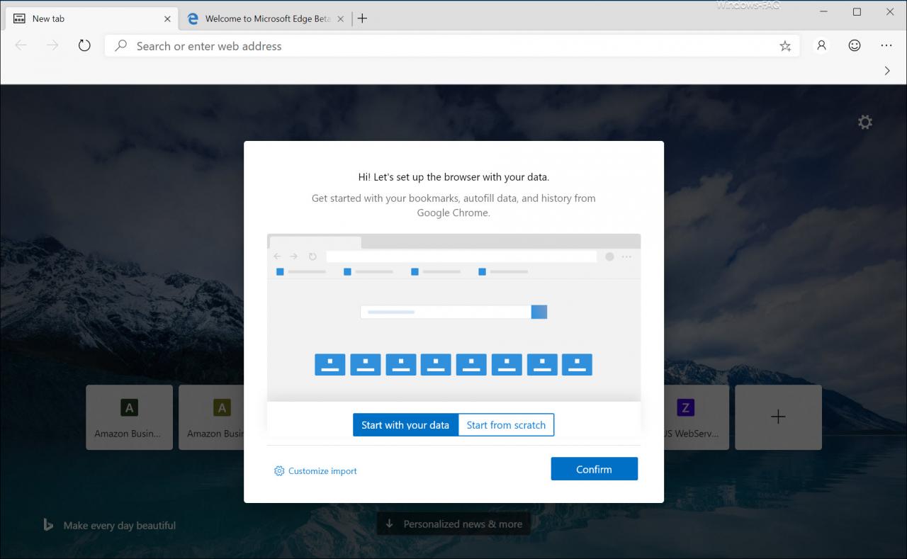 Microsoft Edge Chromium Beta first launch