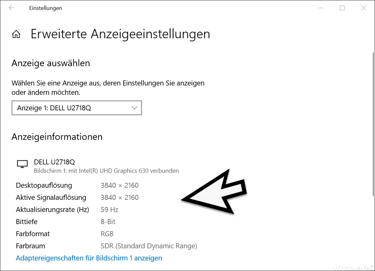 Windows 10 screen display information