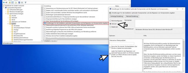 Specify settings for installing optional components and repairing components