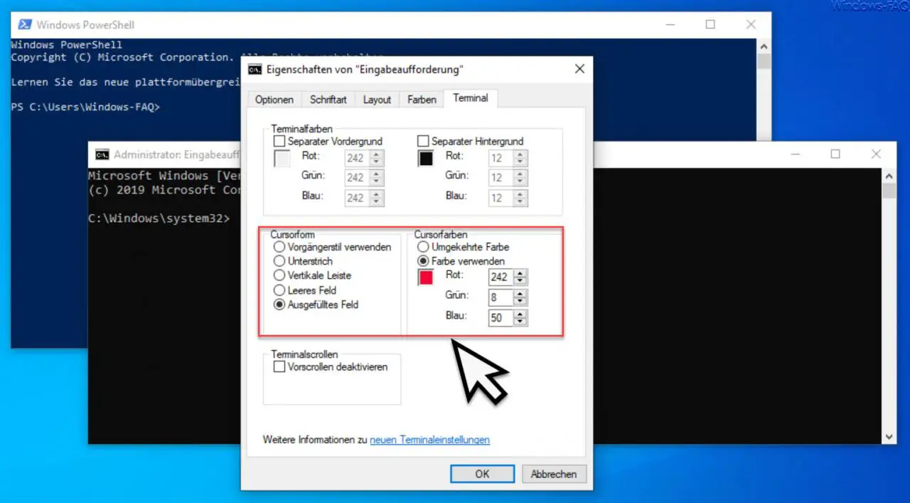 Cursor shape and cursor colors Terminal tab