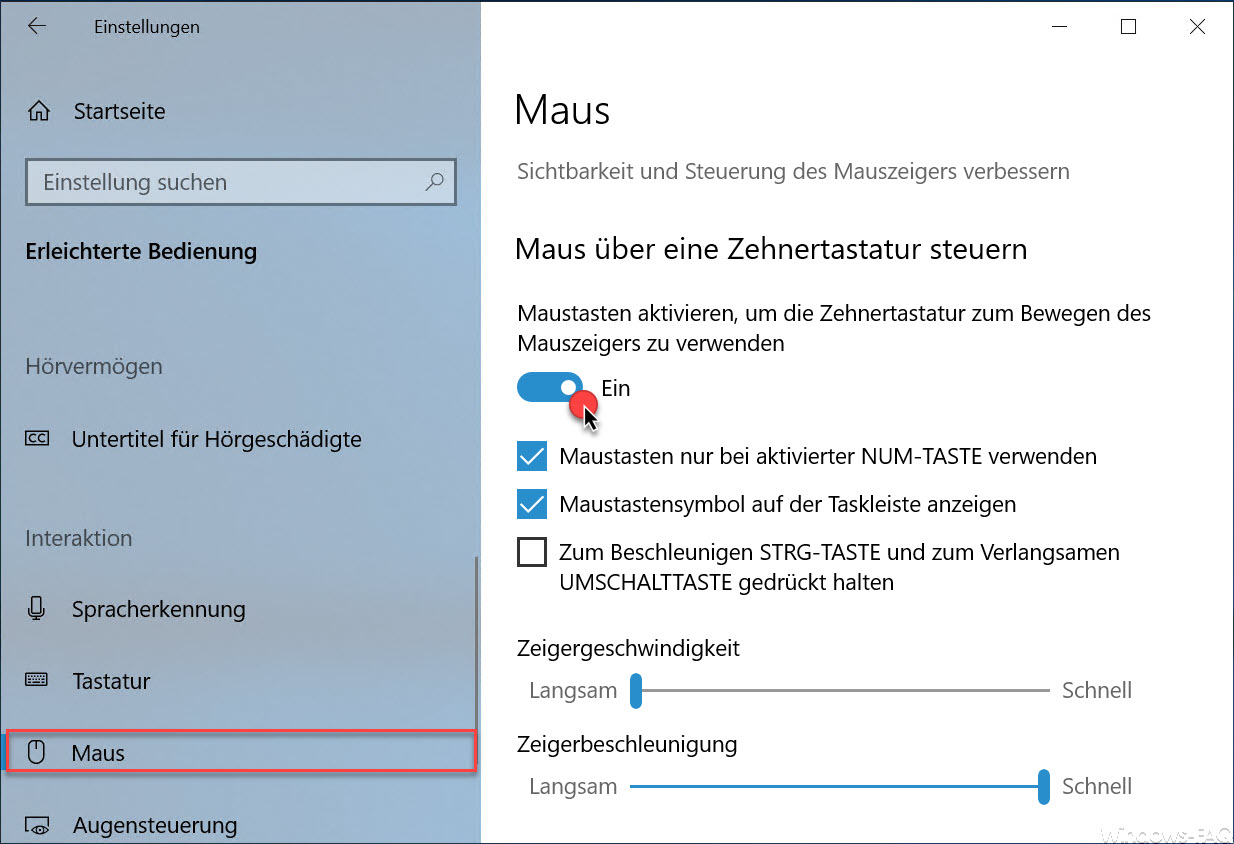 Control the mouse with a numeric keypad