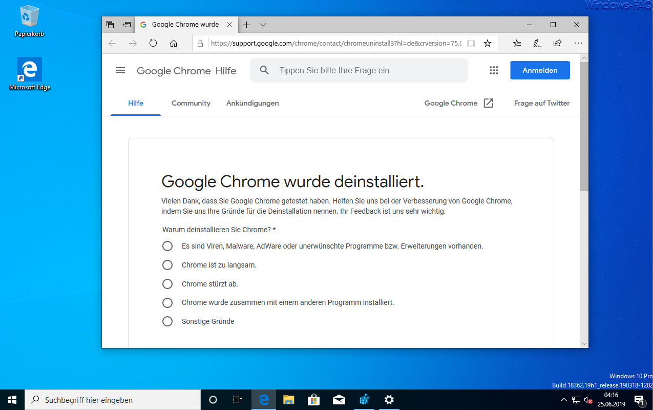 Google Chrome has been uninstalled