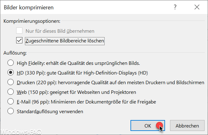 PowerPoint file compression settings