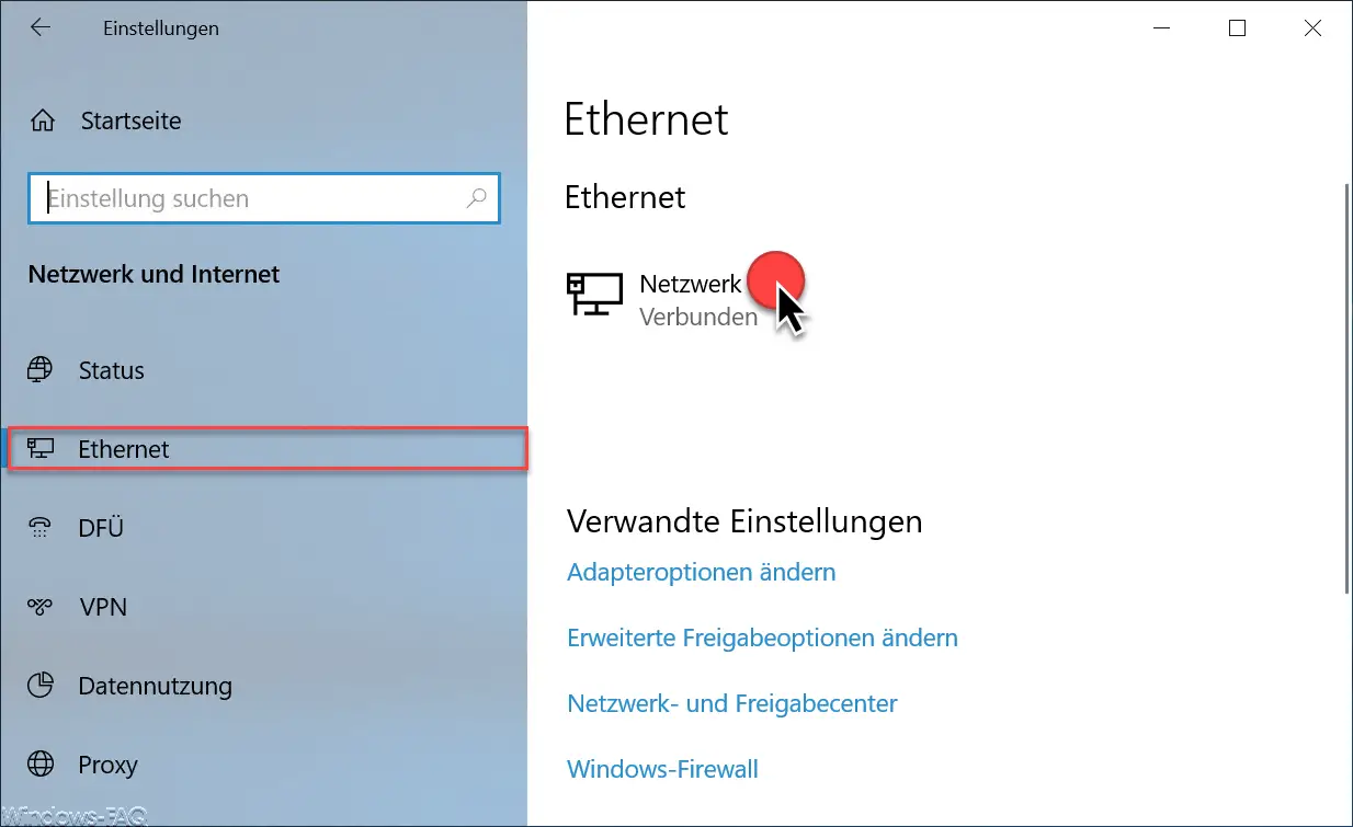 Ethernet network properties Windows 10