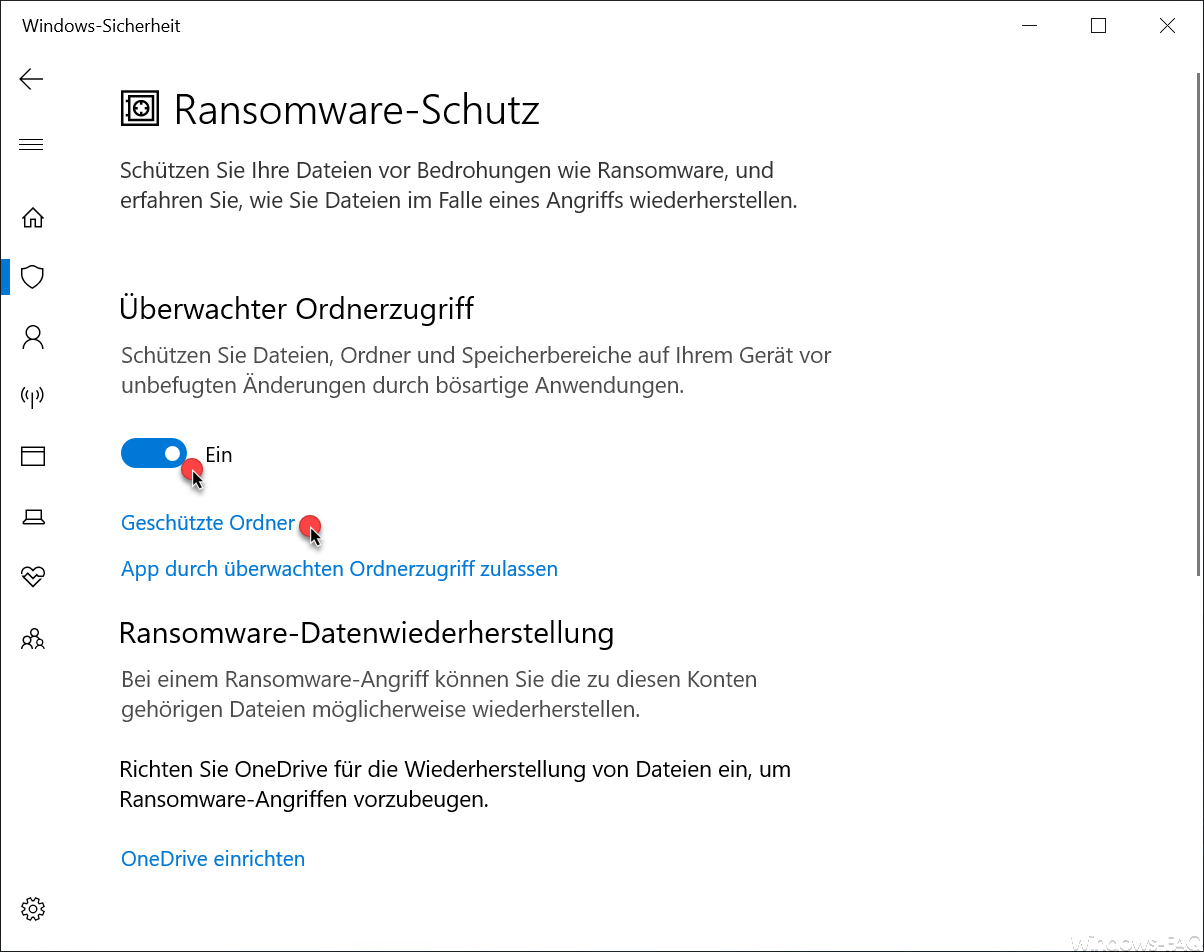 Ramsonware protection Monitored folder access