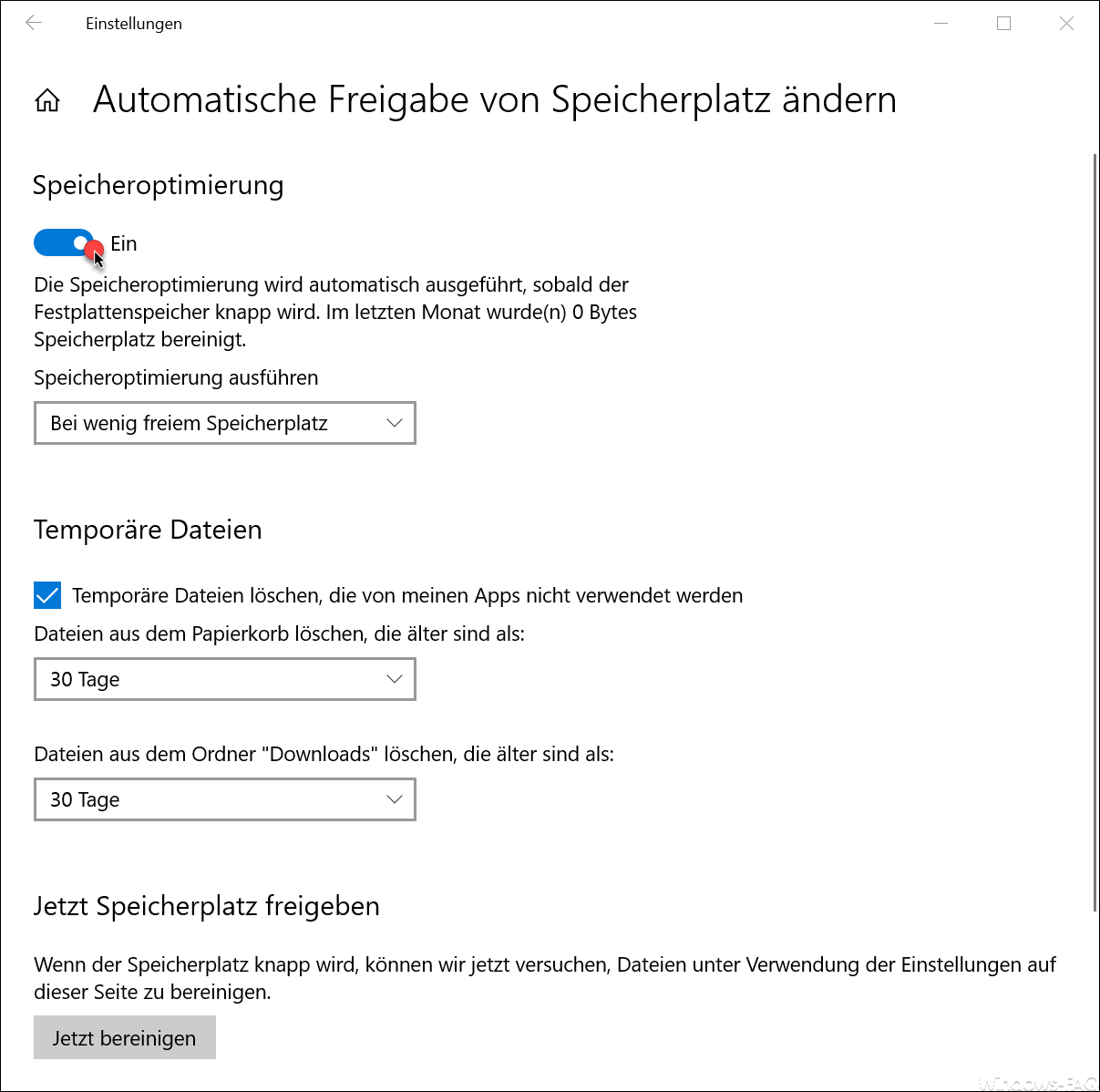 Change automatic release of storage space - storage optimization