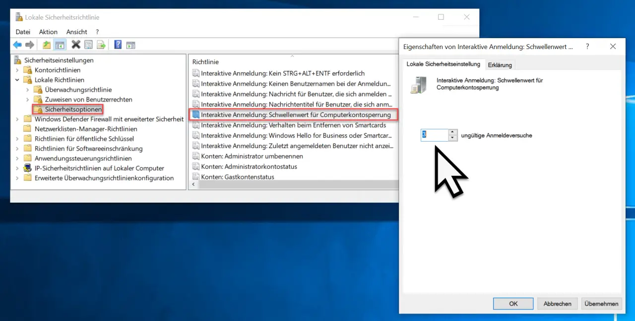 Interactive logon threshold for computer account lockout