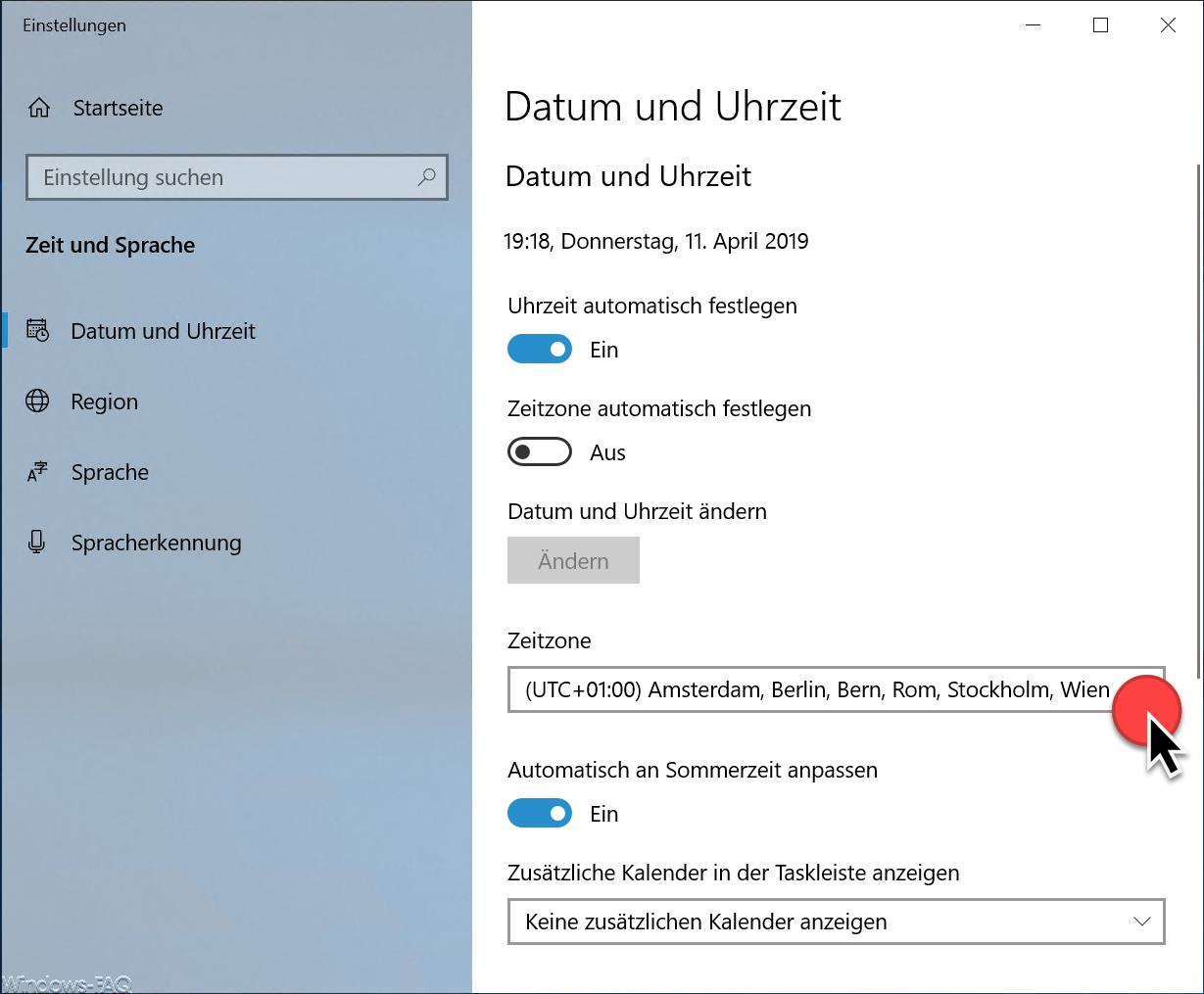 Change time zone Windows 10